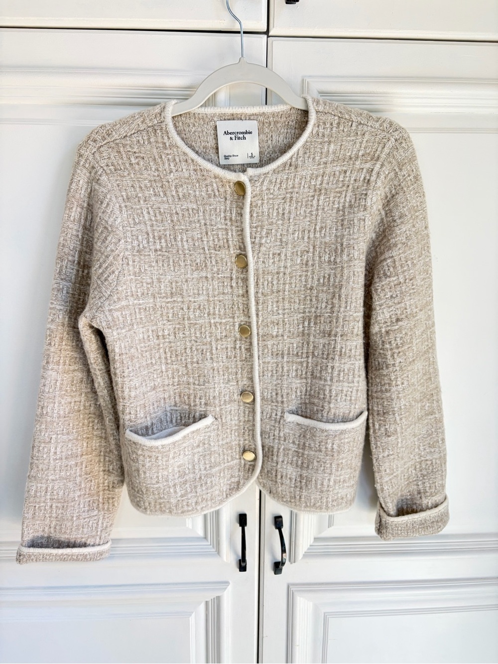 Abercrombie & Fitch Beige & Cream Tweed Button Cardigan